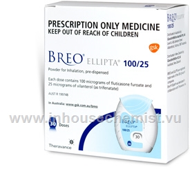 Breo Ellipta 100/25 (fluticasone, vilanterol) - InhouseChemist.vu